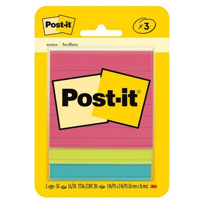 Post-it® Notes, 3 in. x 3 in., Poptimistic Collection, Lined, 3 Pads/Pack: Multicolor Sticky Notes, 50 Sheets per Pad | Target
