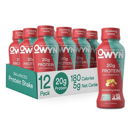 OWYN - 100% Vegan Plant-Based Protein Shakes Strawberry Banana, 12 Fl Oz (Pack of 12) Dairy-Free, Gl | Walmart (US)