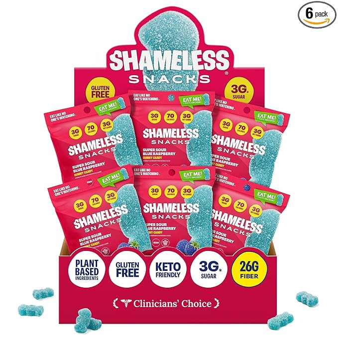 Shameless Snacks Super Sour Blue Raspberry - Sour Candy & Fruit Snacks, Gummy Candy, Keto Snacks ... | Amazon (US)