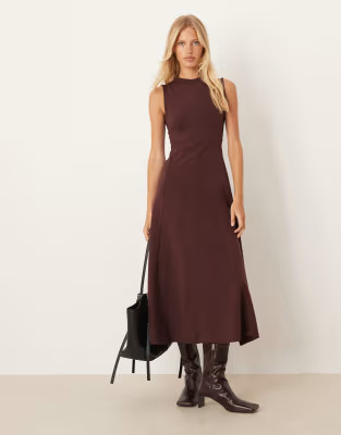 ASOS DESIGN cotton sleeveless midi dress in chocolate | ASOS (Global)