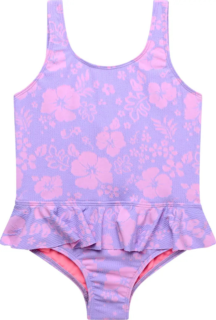 Beach Lingo Kids' Hibiscus Textured One-Piece Swimsuit | Nordstrom | Nordstrom