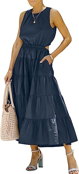 ANRABESS Womens Summer Sleeveless Cutout Maxi Dress Crewneck Tiered Flowy A-Line Sundress with Po... | Amazon (CA)
