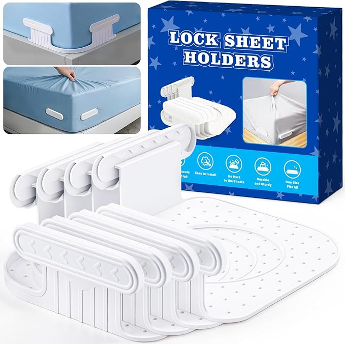 Bed Sheet Holders for Corners 4Pcs Fitted Sheet Holders Keep Sheets Firm & Tight, Heavy Duty Bed ... | Amazon (US)