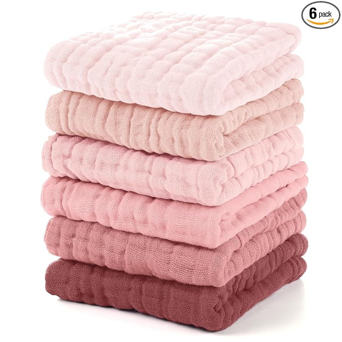 Unnivoll Muslin Burp Cloths Baby 12''X12'', Baby Washcloths 6 Pack, 100% Cotton Baby Wash Cloths ... | Amazon (US)