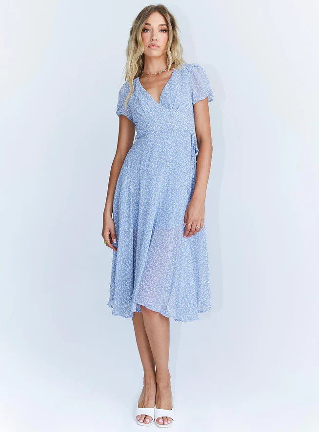Felleni Midi Dress Blue Floral | Princess Polly US