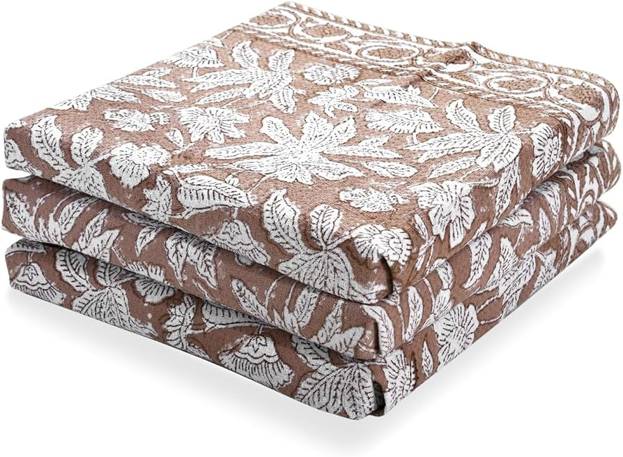 Ridhi Oak Brown Hand Block Print 100% Cotton Kitchen Towels, 16x28 Inch | Amazon (US)