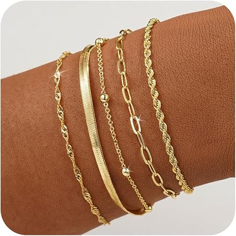 Gold Bracelets for Women,Dainty 14K Gold Plated Stack Set Trendy Stackable non tarnish Paperclip ... | Amazon (US)