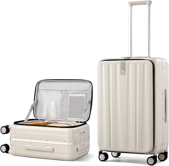Hanke 24 Inch Checked Luggage PC Hard Case Luggage Top Opening Aluminum Frame Travel Luggage Suit... | Amazon (US)