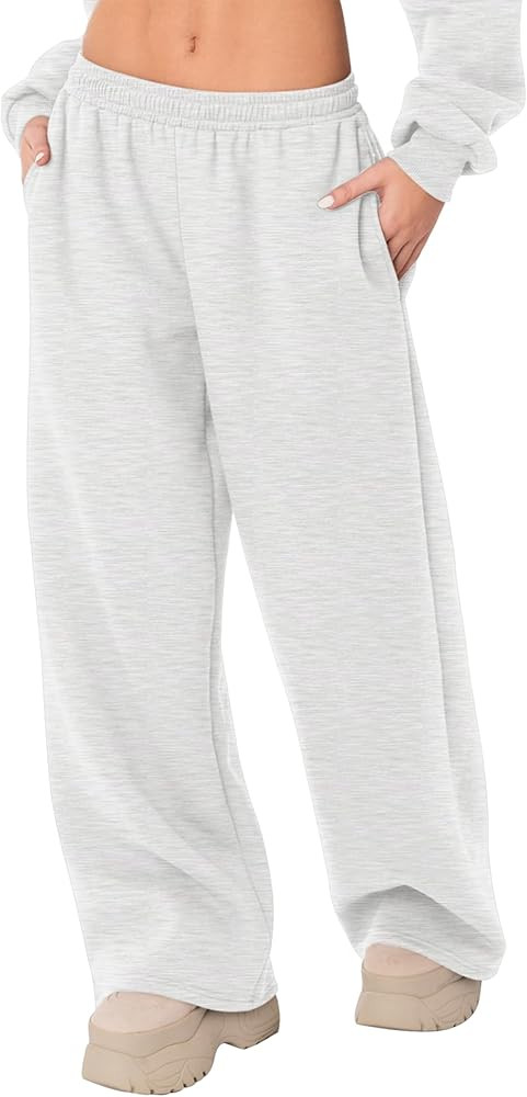 LOMON Wide Leg Sweatpants Women Fleece Sweat Pants Fall Clothes 2025 Teen Girl Baggy Jogger Sweat... | Amazon (US)