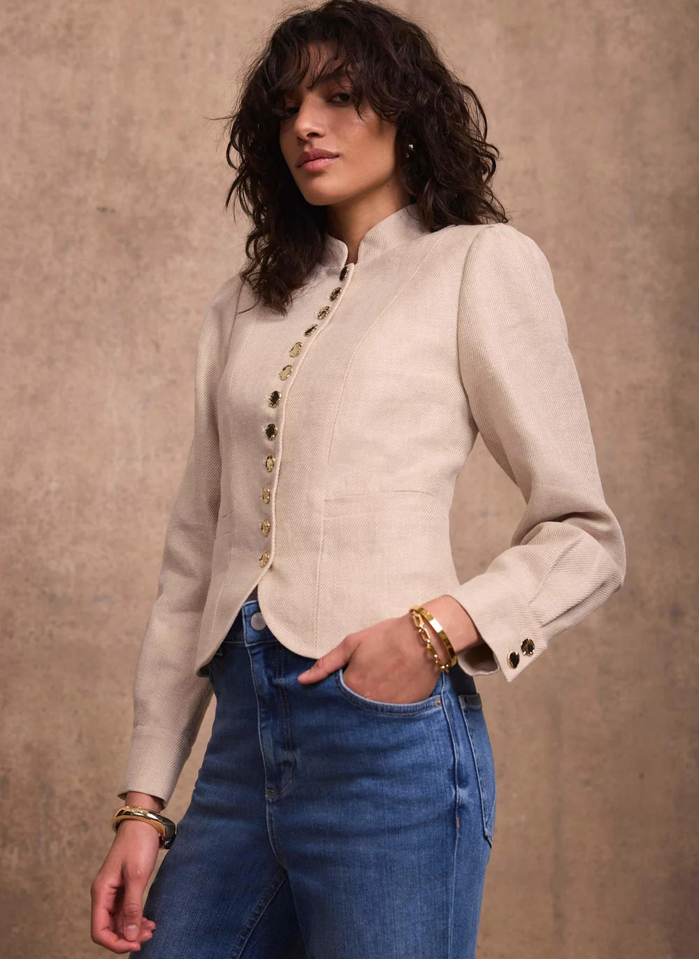 Neutral Linen Cropped Jacket | Mint Velvet