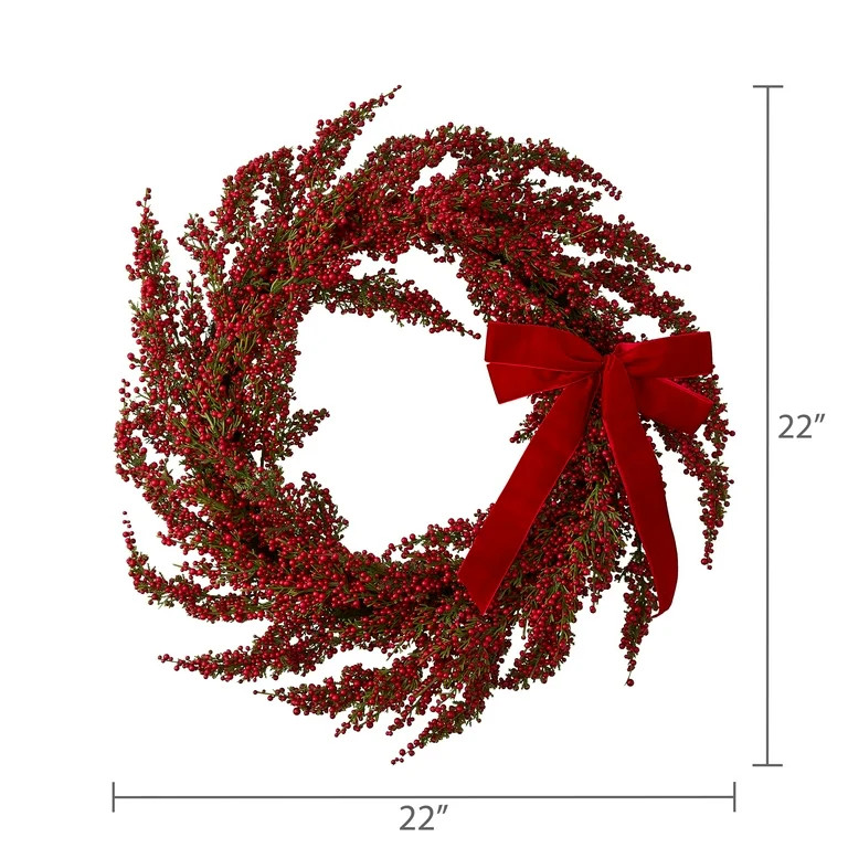Berries with Bow Christmas Wreath, Red, 22", by Holiday Time | Walmart (US)