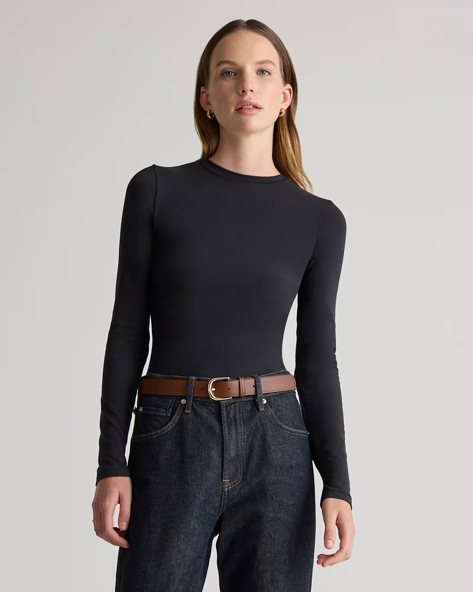 Stretch Cotton Jersey Fitted Long Sleeve T-Shirt | Quince