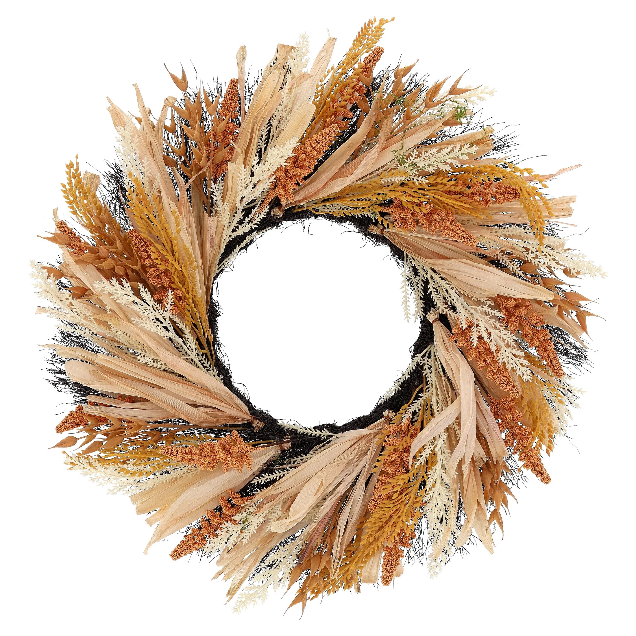 Harvest Botanicals Wreath, Natural and Gold, 24", Fall by Way To Celebrate - Walmart.com | Walmart (US)
