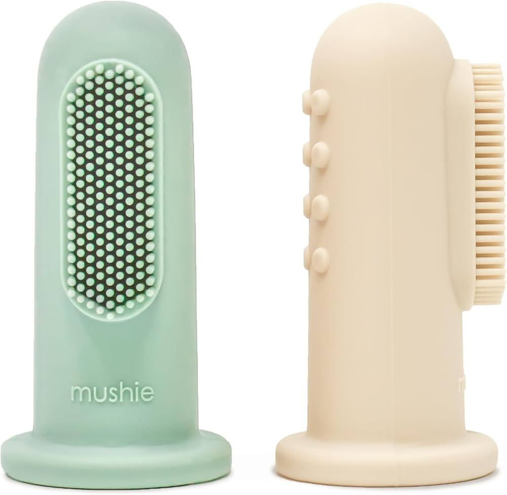 mushie Baby Finger Toothbrush (Cambridge Blue/Shifting Sand) 2-Pack | Amazon (US)