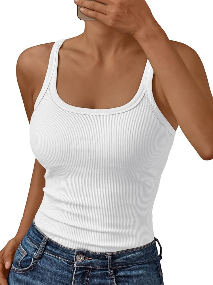 Trendy Queen Summer Tank Tops for Women Square Neck Ribbed Spaghetti Strap Camisole Shirts Crop T... | Amazon (US)