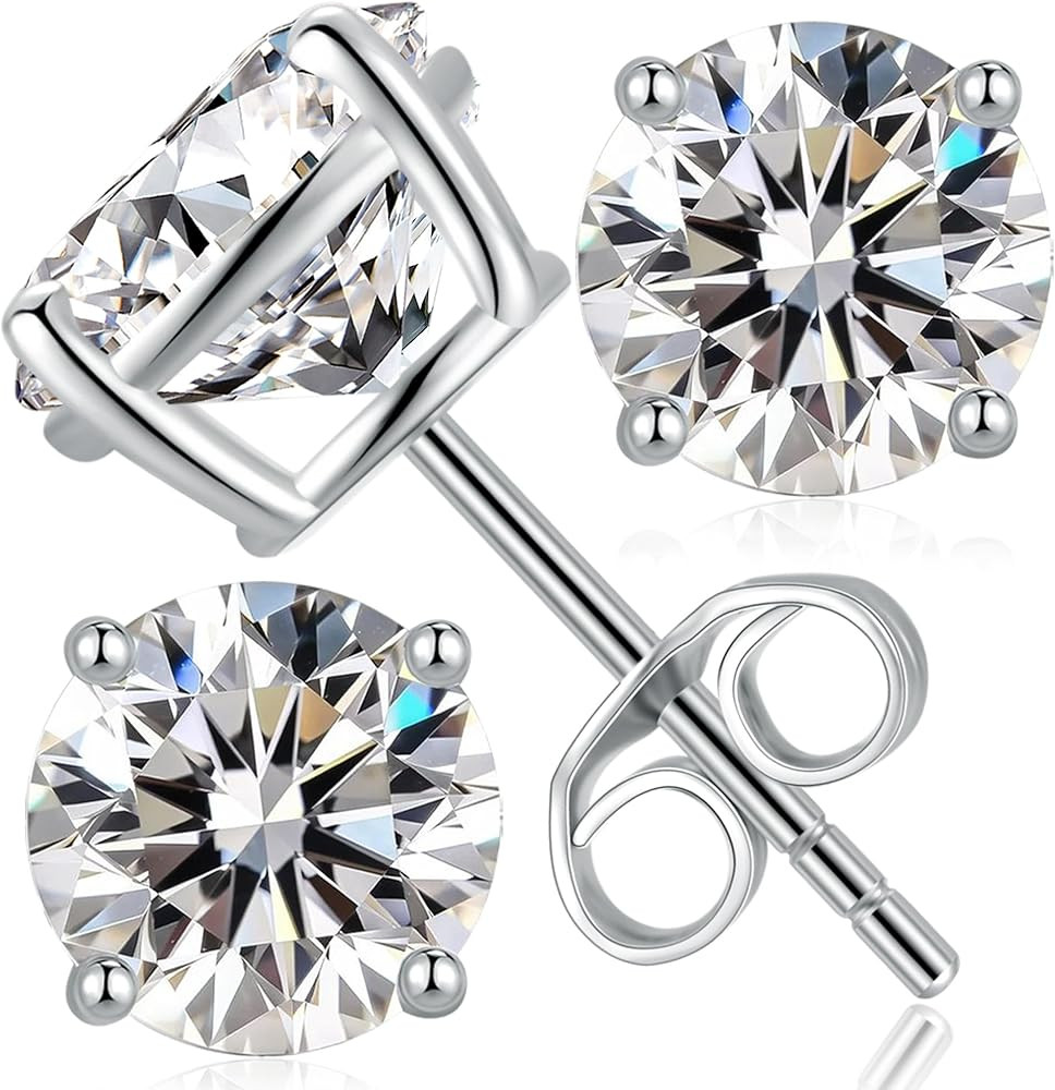 Moissanite Stud Earrings 18K White Gold Plated Sterling Silver Stud Earrings for Women Men Hypoal... | Amazon (US)