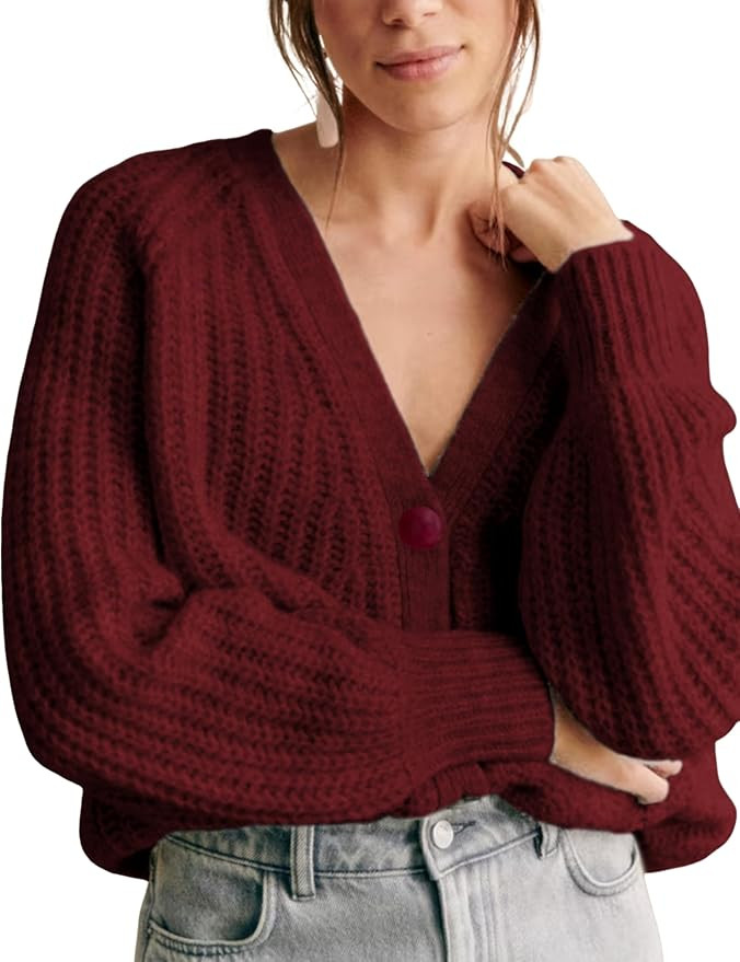 Women Chunky Knit Cardigan Sweaters Long Sleeve V Neck Cardigans Open Front Button Down Knitted O... | Amazon (US)