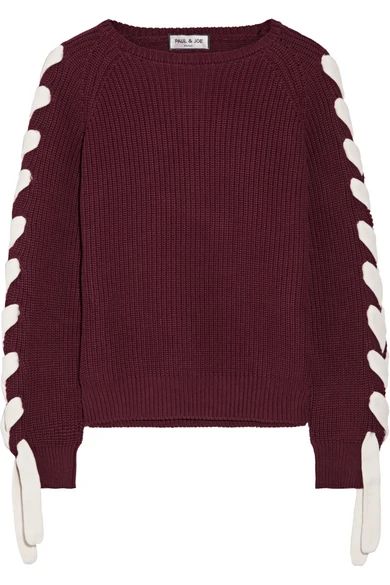 Paul & Joe - Lace-up Cotton Sweater - Burgundy | NET-A-PORTER (US)