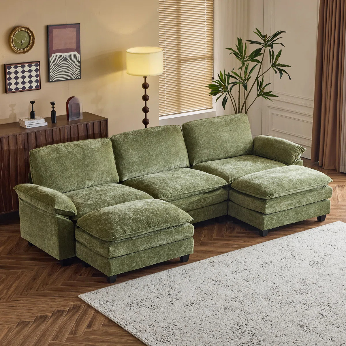 120'' W Double Layer U-shaped Cushion Cloud Comfy Couch | Wayfair North America