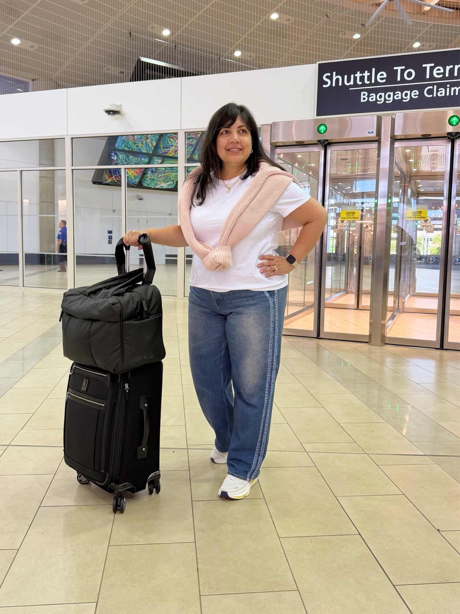 The only jeans I’ll wear on a long overseas flight. They look like denim but they’re made of a soft, lightweight and stretchy terry material so you’re actually wearing comfy sweatpants! Perfect for long trips, especially those long overnight flights.

Rag & Bone Miramar sweatpants jeans size large. Quince fisherman’s sweater size large. Madewell white tee size XL. Hoka Bondi 9 sneakers true to size, CALPAK Luka duffel bag. Travelpro carryon rolling suitcase.

travel outfit, airport outfit, airport fashion, airport style, midsize outfits, petite outfits, over 40, over 50 travel style

#LTKOver40 #LTKTravel #LTKMidsize