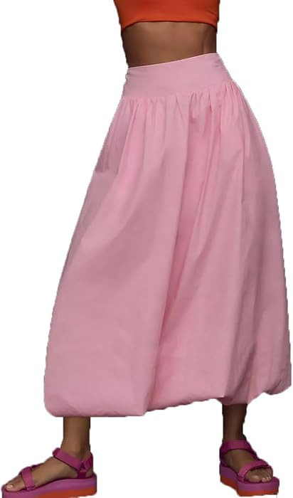 NUFIWI Women Y2k Bubble Maxi Skirt Low Elastic Waist A Line Long Skirt Summer Casual Ruffle Pleat... | Amazon (US)