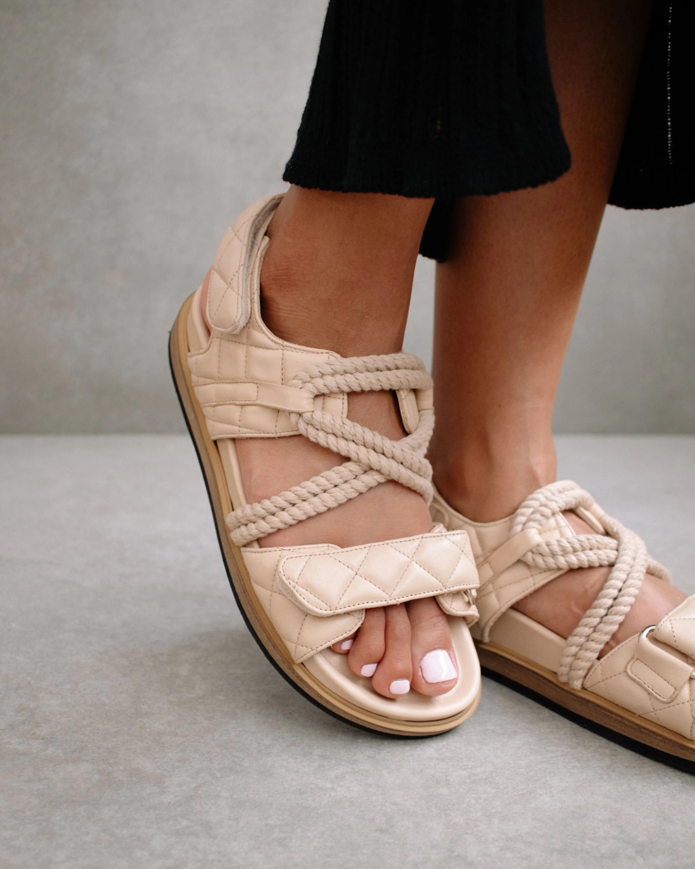 Hook-Loop Braided - Beige Leather Sandals | ALOHAS | Alohas FR