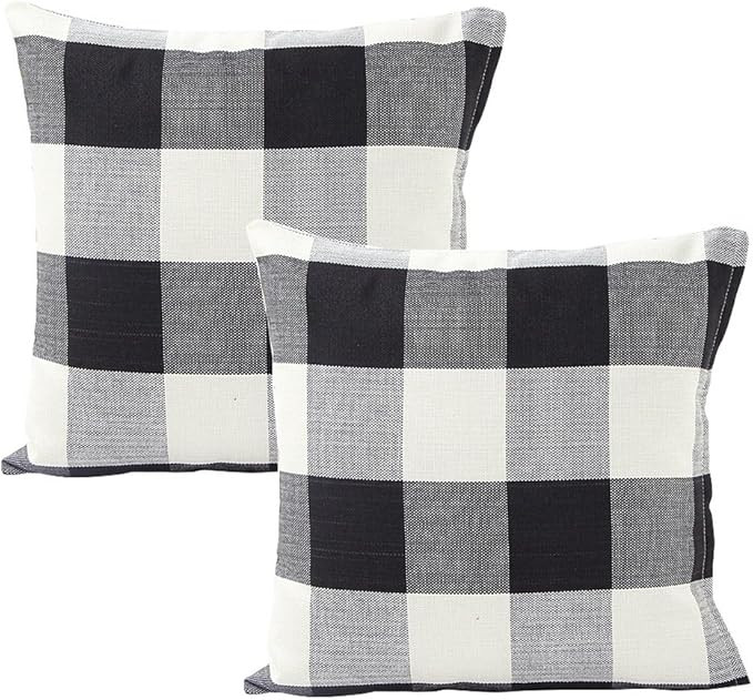 Foucome 18" Home Cotton Linen Car Bed Sofa Pillow Case Farmhouse Tartan Plaid Waist Cushion Cover... | Amazon (US)