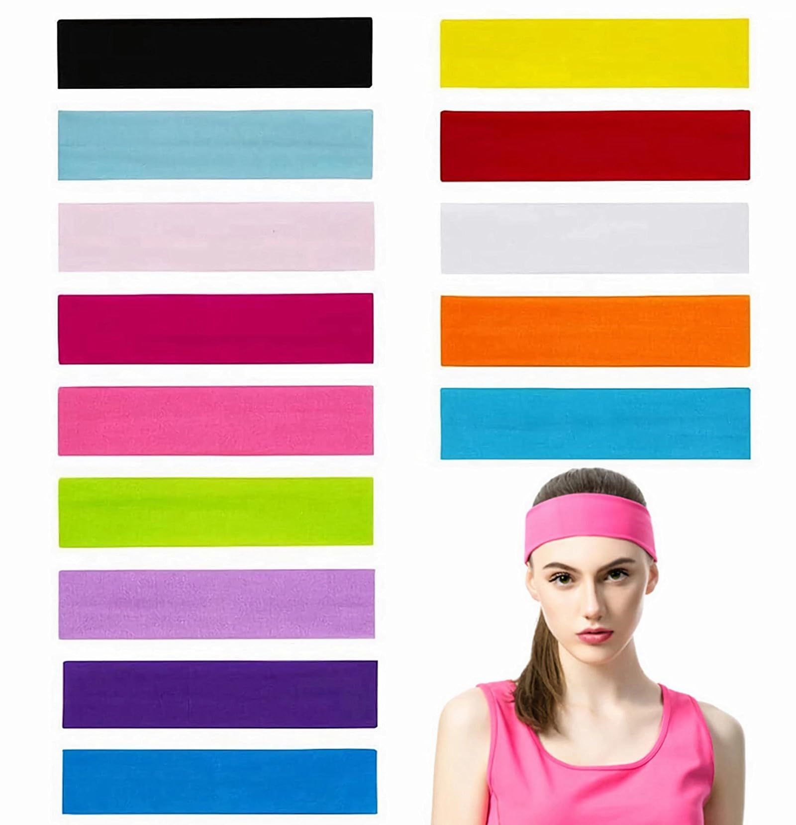 QUMENEY 14PCS Yoga Headband, Colorful Cotton Sport Headband, Fashion Elastic Sweatband for Women,... | Amazon (CA)