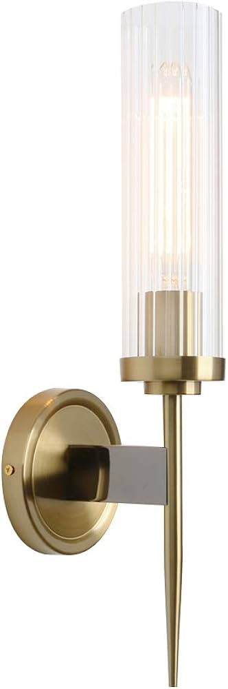 PERMO Vintage Bronze Antique Single Wall Sconce Lighting Fixture with 2.8" Cylindrical Clear Glas... | Amazon (US)
