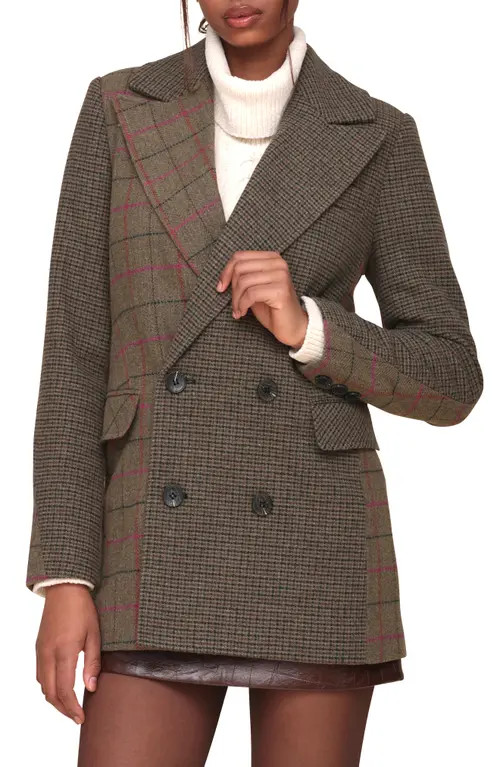 Avec Les Filles Patchwork Double Breasted Blazer in Olive Plaid Mix at Nordstrom, Size Large | Nordstrom