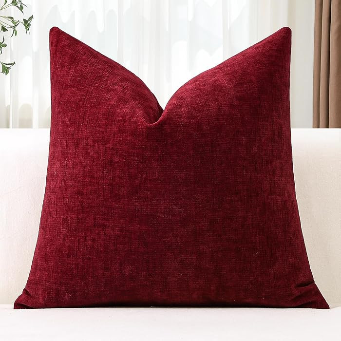 OTOSTAR Chenille Throw Pillow Covers 20x20 Inch Soft Farmhouse Red Decorative Pillow Covers Solid... | Amazon (US)
