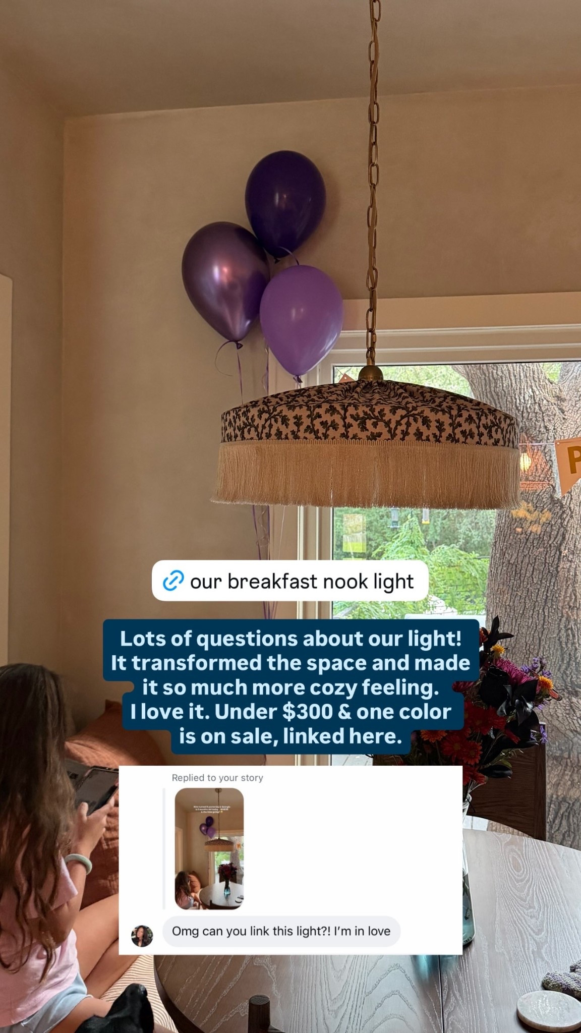 Lots of questions about our light! It transformed the space and made it so much more cozy feeling. 
I love it. Under $300 & one color 
is on sale, linked here.