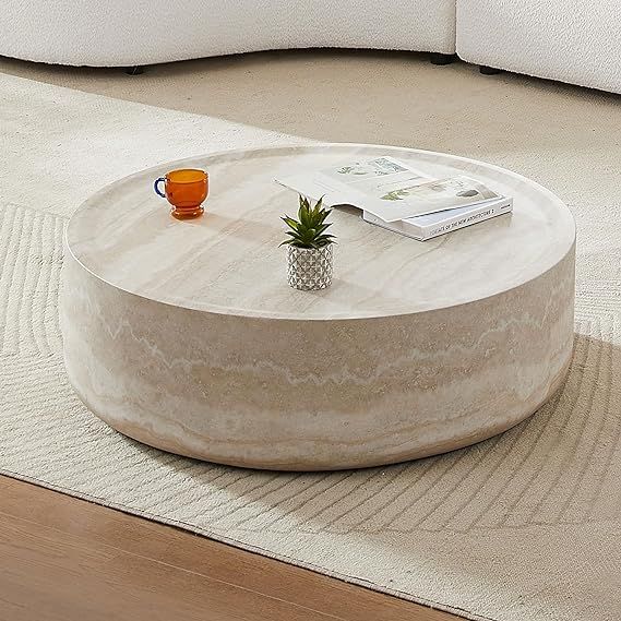 JURMALYN Round Coffee Table for Living Room Circle Coffee Table Modern Drum Center Table for Apar... | Amazon (US)