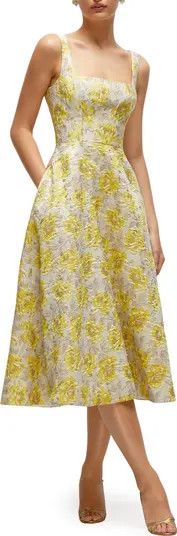 Golden Metallic Floral Midi Cocktail Dress | Nordstrom