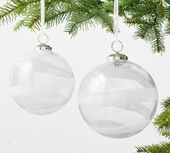 White Ribbon Glass Ball Ornaments | Pottery Barn | Pottery Barn (US)