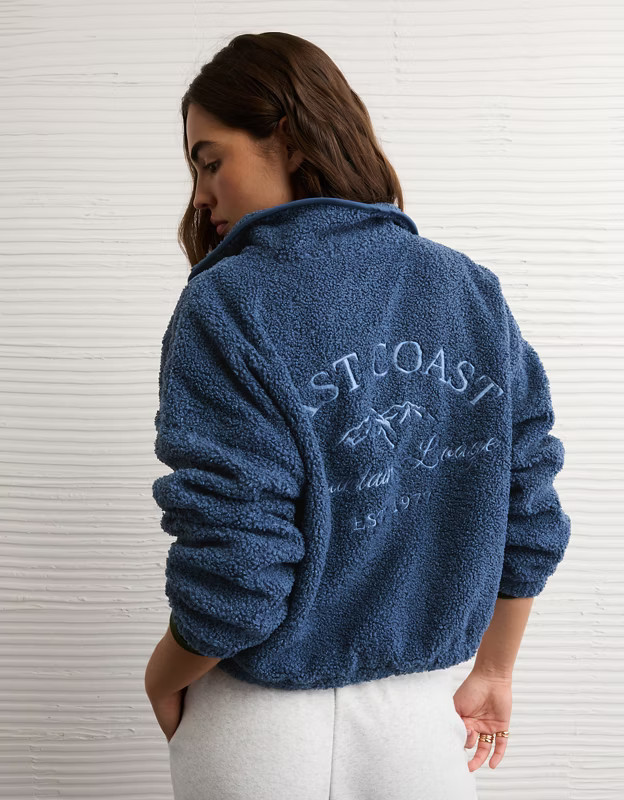 AE Sherpa Fleece Graphic Henley Sweatshirt | American Eagle Outfitters (US & CA)