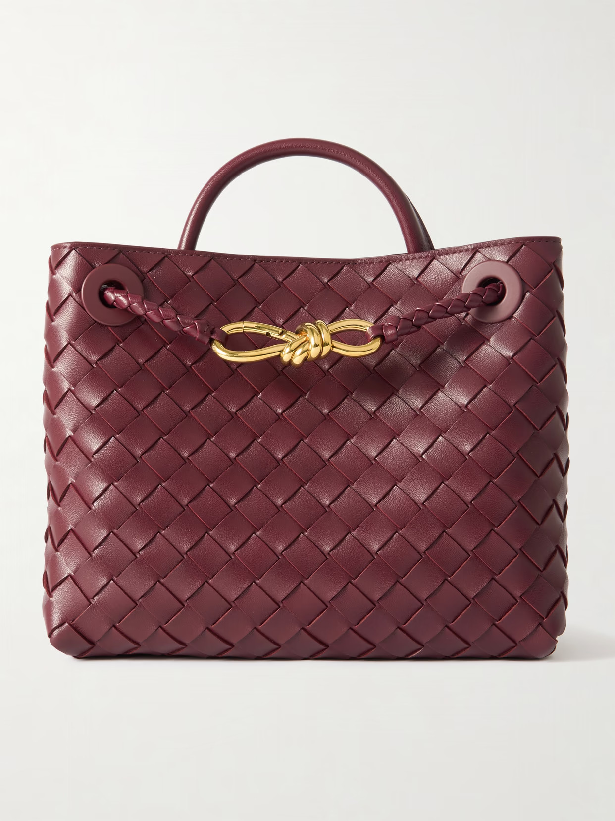 Bottega Veneta - Andiamo Small Embellished Intrecciato Leather Tote - Burgundy | NET-A-PORTER (US)