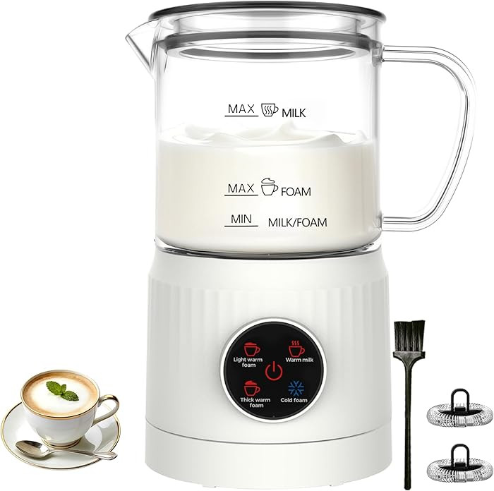 4-in-1 Milk Frother, Electric Milk Frother and Steamer with LED Touch Screen, Ceramic Lining Bott... | Amazon (US)