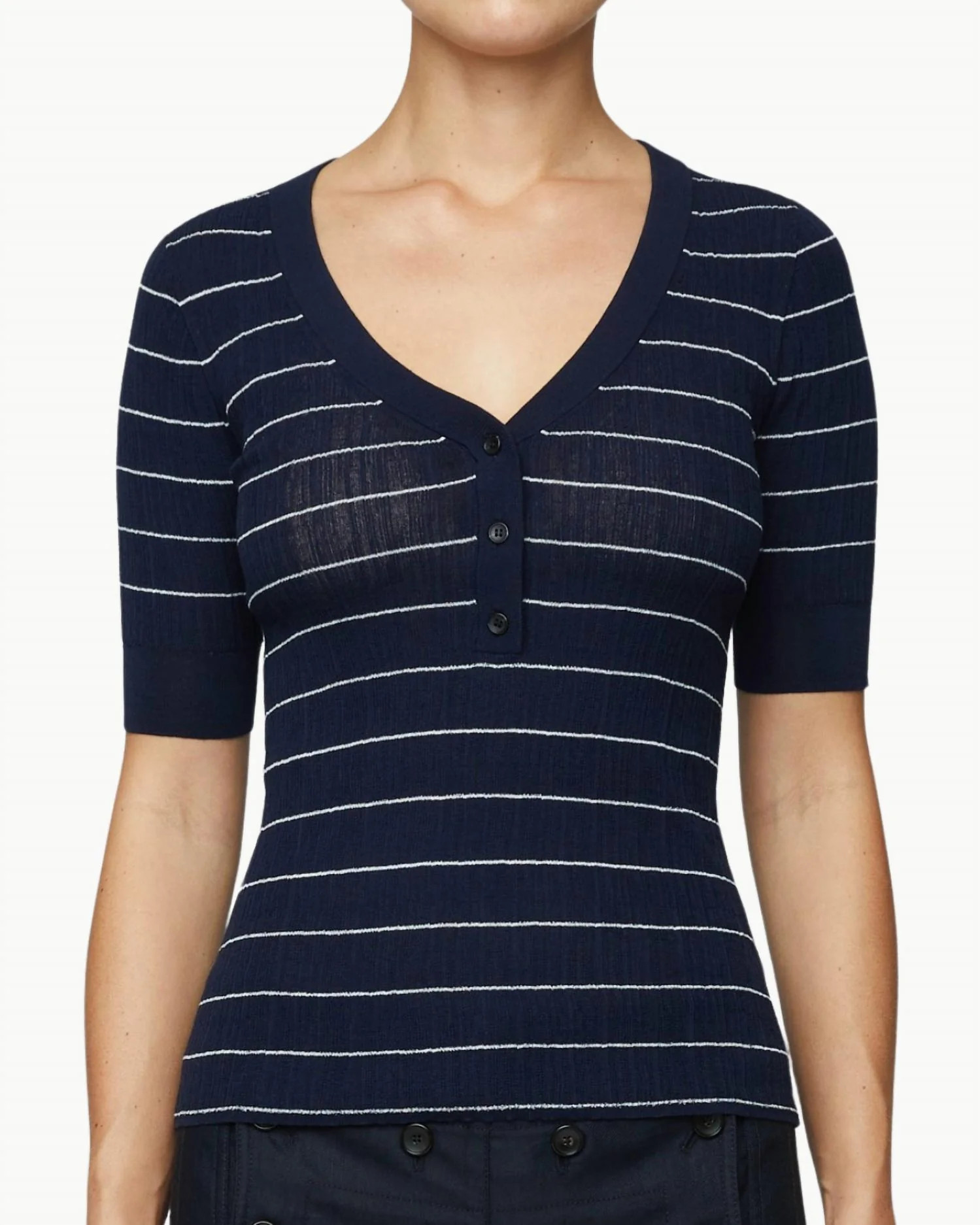 Francis V Neck Top In Navy/bright White | Shop Simon