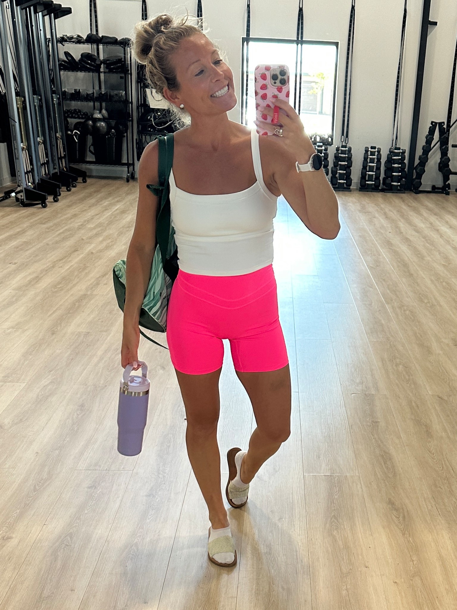 Reformer Pilates and Strength OOTD! Love the brightness for summer! 💖 shorts are TTS, size up if between sizes though. Tank is sold out but I linked the other white one I love! 

#LTKSaleAlert #LTKActive #LTKFindsUnder100