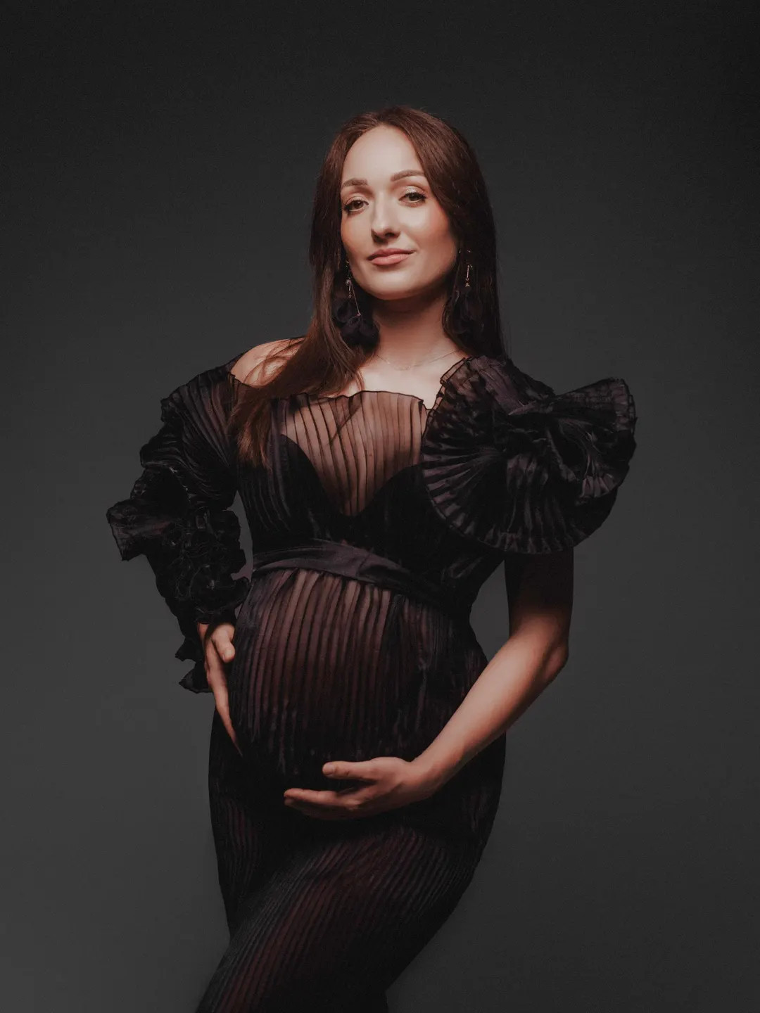 Black Maternity Dress for Photoshoot | Elegant Pleated Off Shoulder Gown "Celessia" | Formal Preg... | Etsy (US)