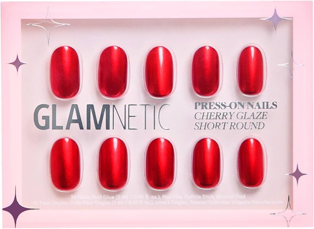 Glamnetic Press On Nails - Cherry Glaze | Short Round Bright Cherry Red Nails with a Glaze Finish... | Amazon (US)