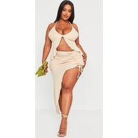 Plus Stone Textured Knit Ruched Midi Skirt | PrettyLittleThing US