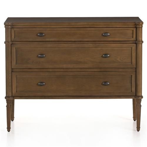 Tacorey Rustic Lodge Brown Solid Oak Wood 3 Drawer Bachelor Chest Dresser | Kathy Kuo Home