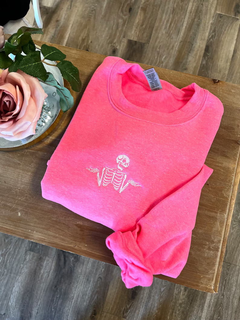 Embroidered Skeleton Crewneck, Shrugging Skeleton Sweatshirt, Halloween Sweatshirt, Summerween, N... | Etsy (US)