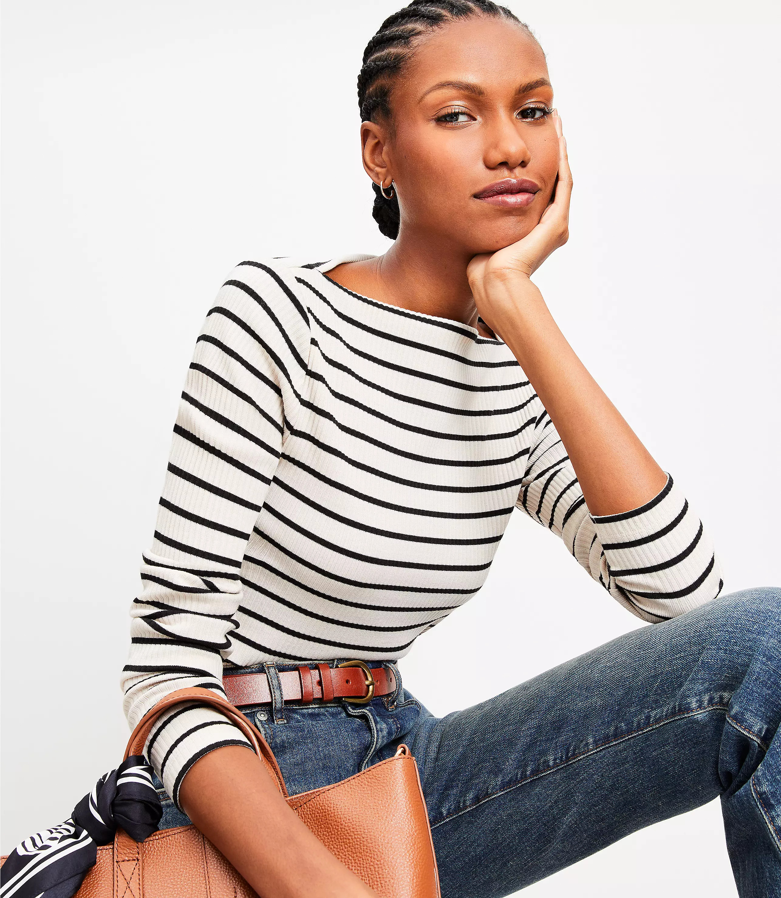 Stripe Perfect Ribbed Snap Cuff Tee | LOFT