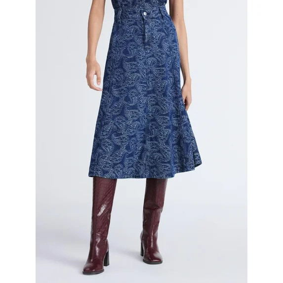 Free Assembly Women's and Women's Plus Cotton Jacquard Panel Midi Skirt, Sizes 0-26W | Walmart (US)