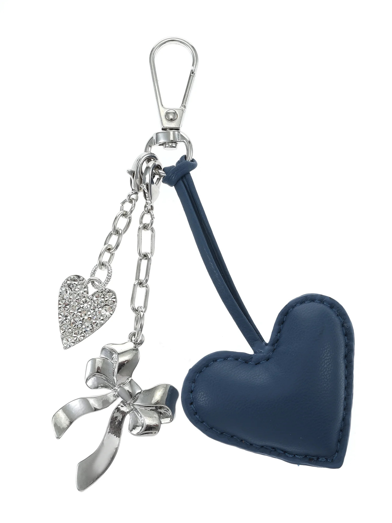 Time and Tru Silvertone and Faux Leather Heart Bag Charm, Blue, 1 Piece | Walmart (US)