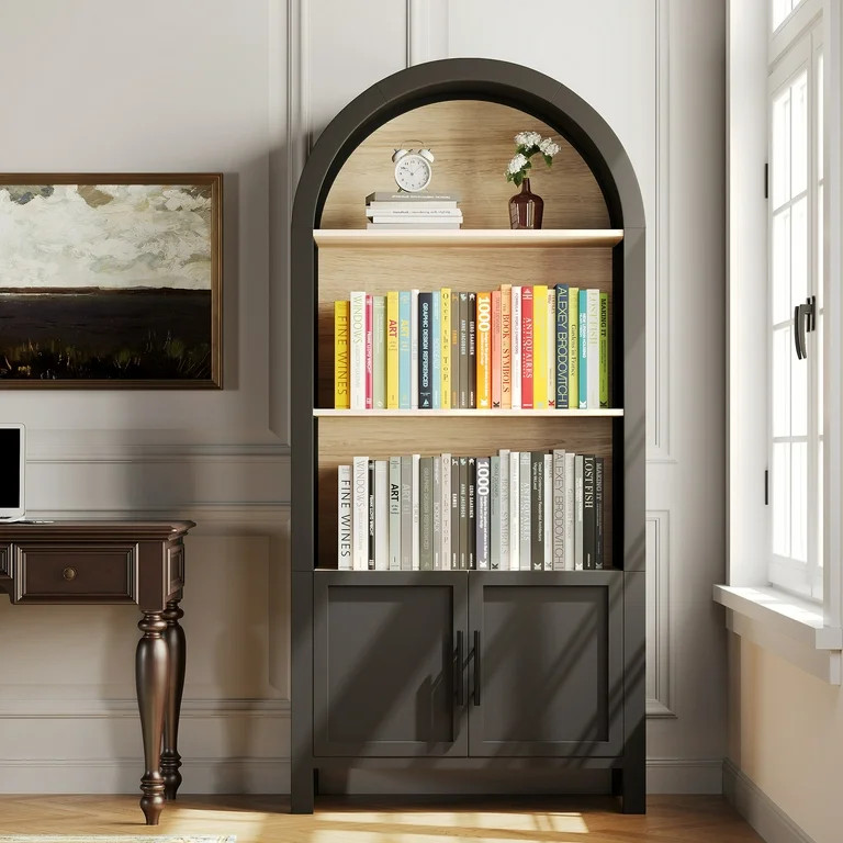 PAPROOS 66.7" Arched Bookcase, Wood Tall Arched Cabinet with 2 Doors, Mid-Century Modern Arched B... | Walmart (US)