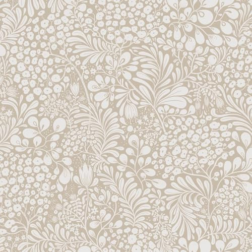 Heroad Peel and Stick Wallpaper Boho Beige Contact Paper 17.3''x196'' Floral Wall Paper Removable Self Adhesive Wallpaper for Cabinet Bedroom Living Room Entryway Walls Bathroom Waterproof Vinyl Roll | Amazon (US)